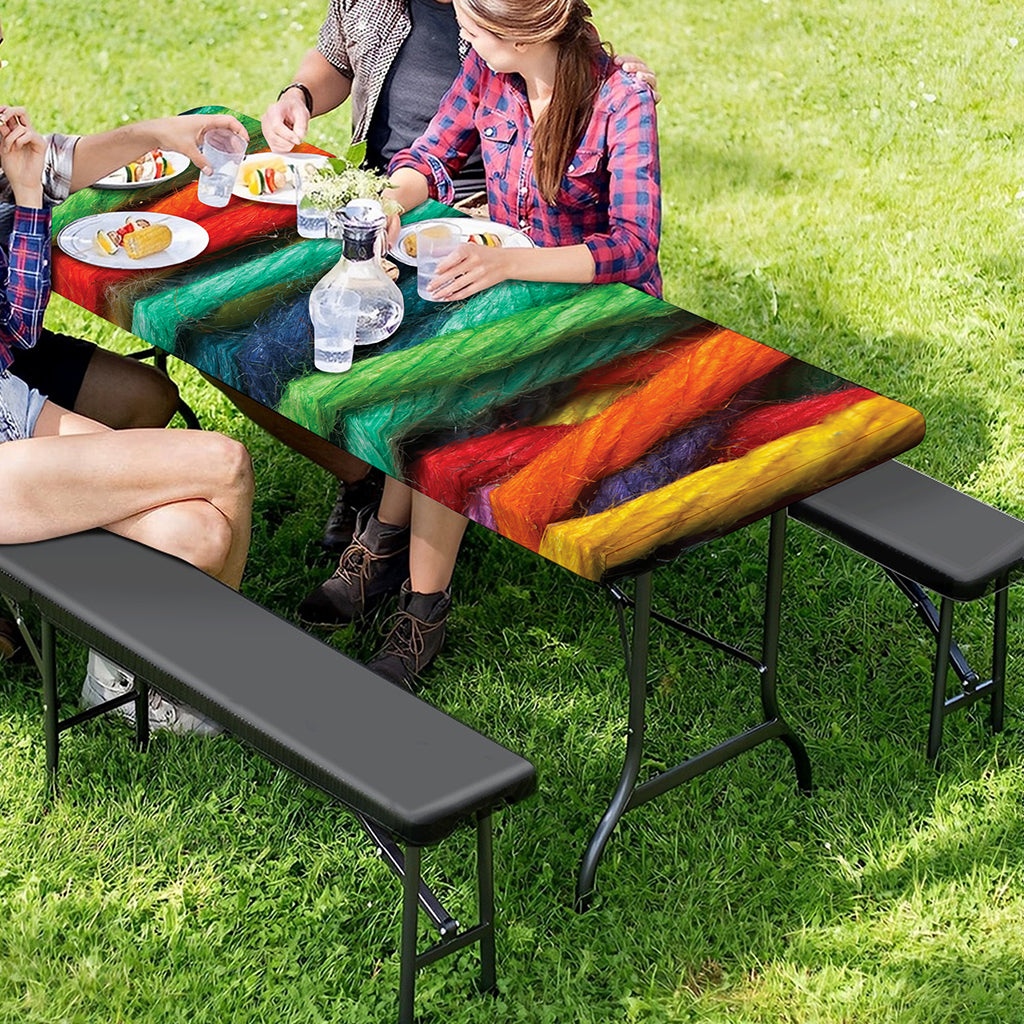 Colorful Yarn Print Picnic Table Cover