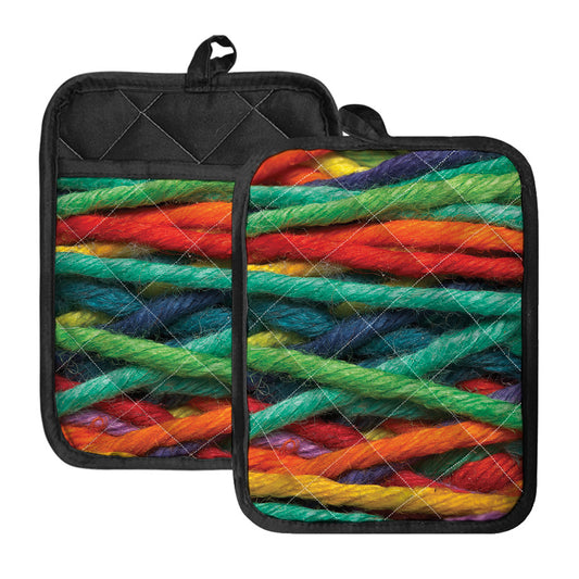 Colorful Yarn Print Pot Holders With Pocket