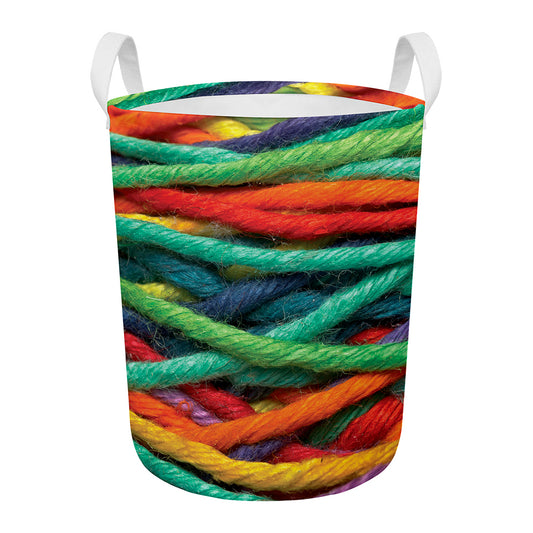 Colorful Yarn Print Round Laundry Basket