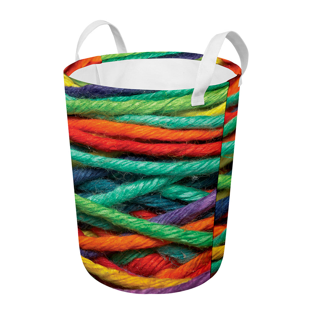 Colorful Yarn Print Round Laundry Basket