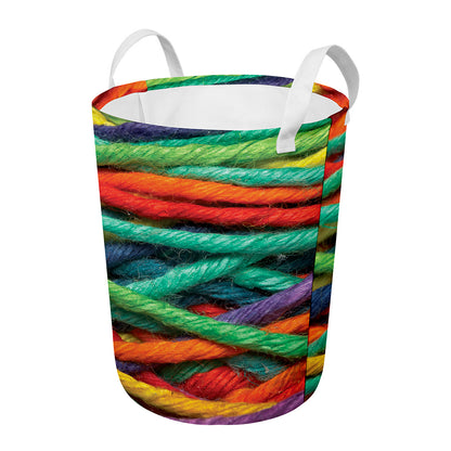 Colorful Yarn Print Round Laundry Basket