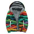 Colorful Yarn Print Sherpa Lined Zip Up Hoodie