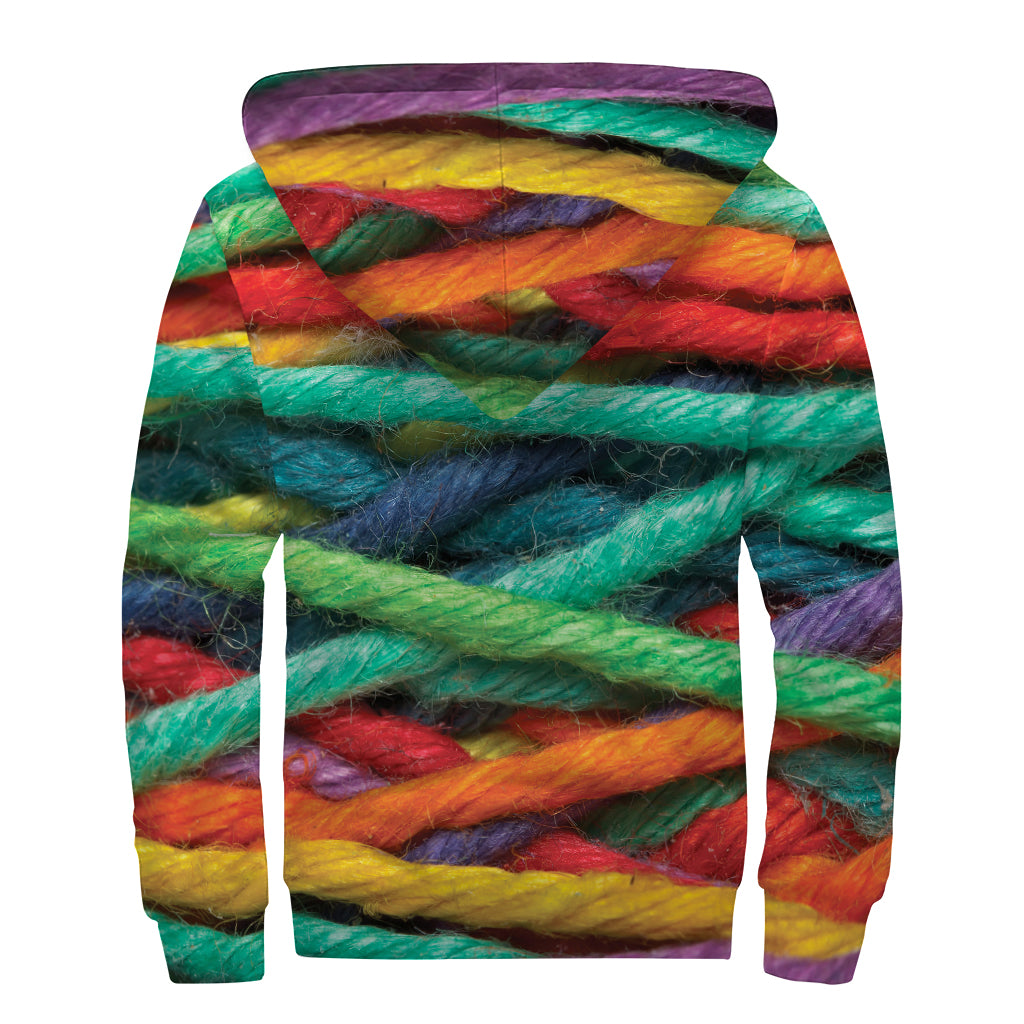 Colorful Yarn Print Sherpa Lined Zip Up Hoodie