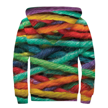 Colorful Yarn Print Sherpa Lined Zip Up Hoodie