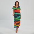Colorful Yarn Print Short Sleeve Maxi Dress