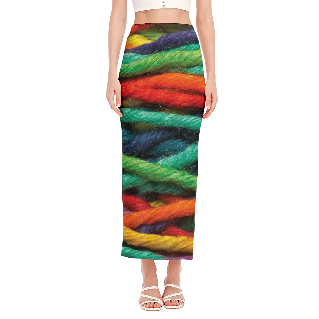 Colorful Yarn Print Side Slit Maxi Skirt