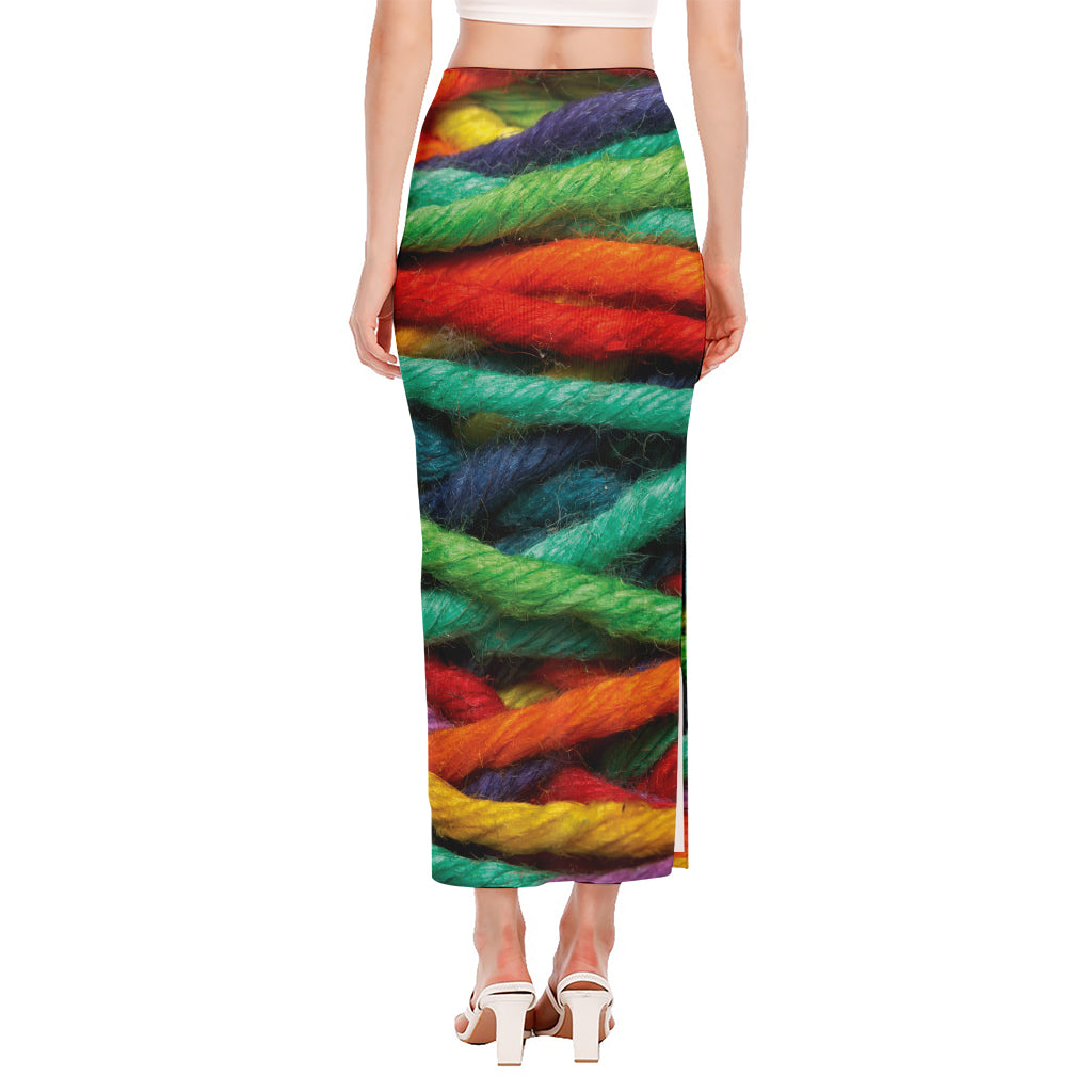 Colorful Yarn Print Side Slit Maxi Skirt