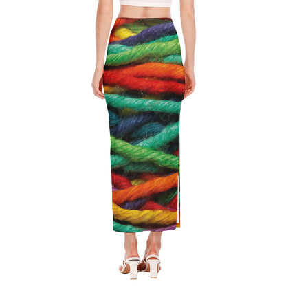 Colorful Yarn Print Side Slit Maxi Skirt