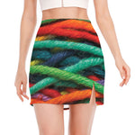 Colorful Yarn Print Side Slit Mini Skirt