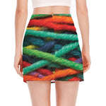 Colorful Yarn Print Side Slit Mini Skirt