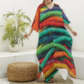 Colorful Yarn Print Silk V-Neck Kaftan Dress