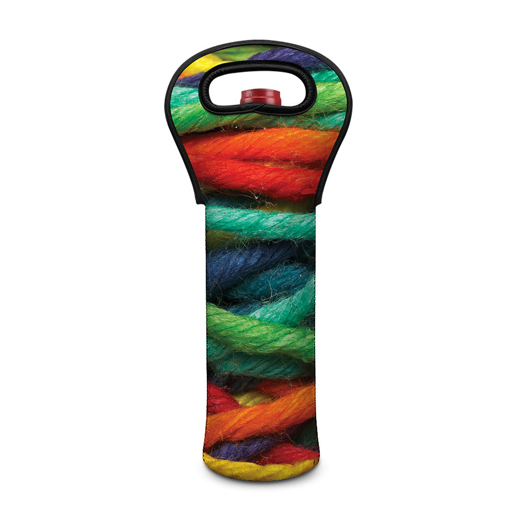 Colorful Yarn Print Single Neoprene Wine Tote