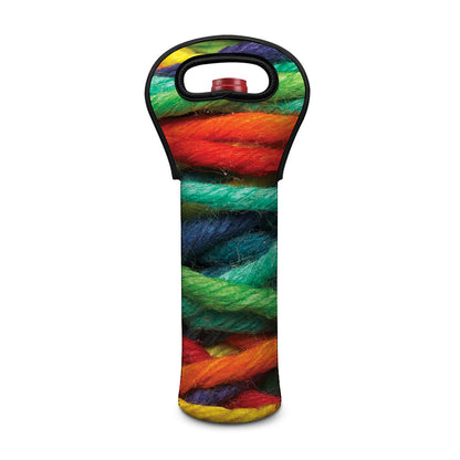 Colorful Yarn Print Single Neoprene Wine Tote