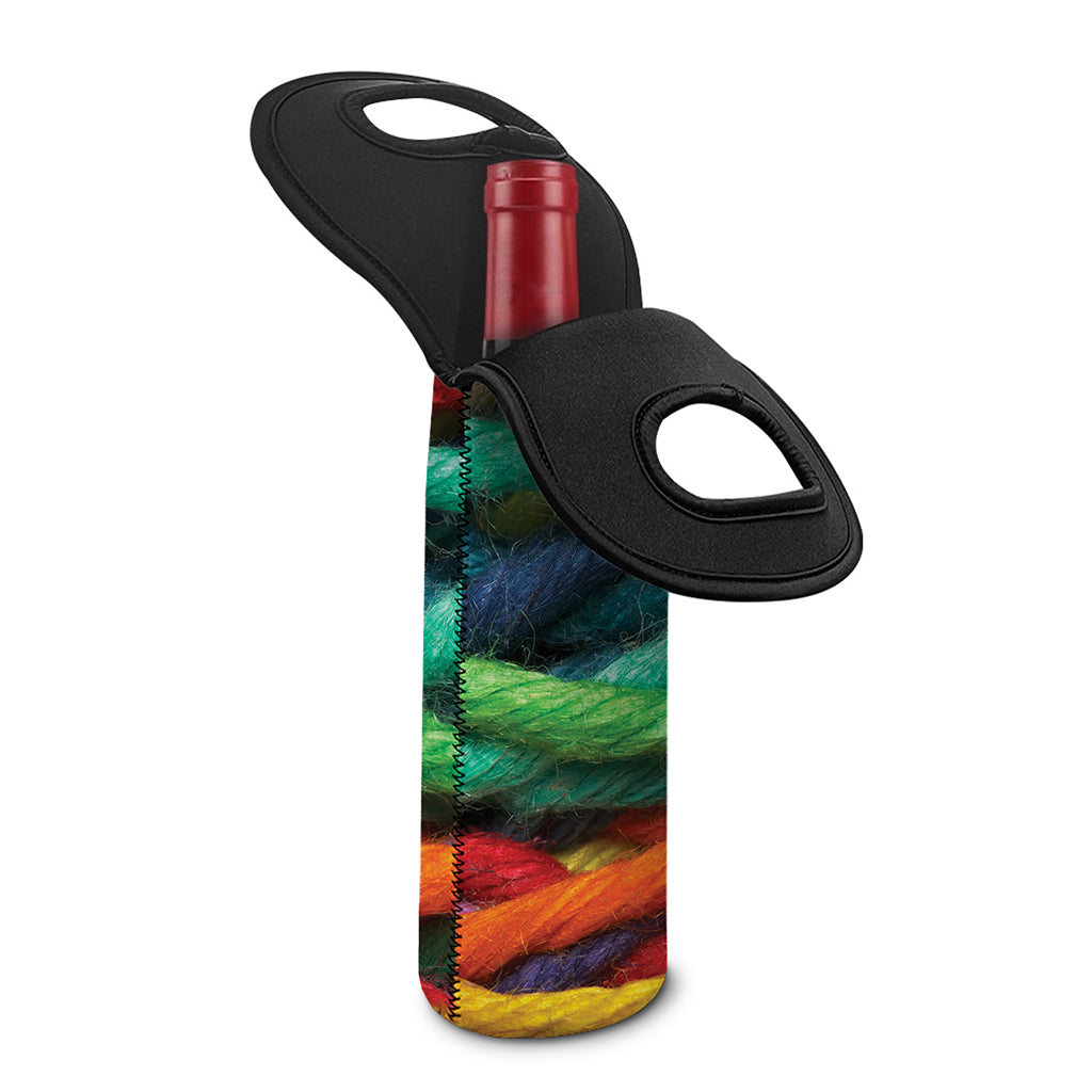 Colorful Yarn Print Single Neoprene Wine Tote