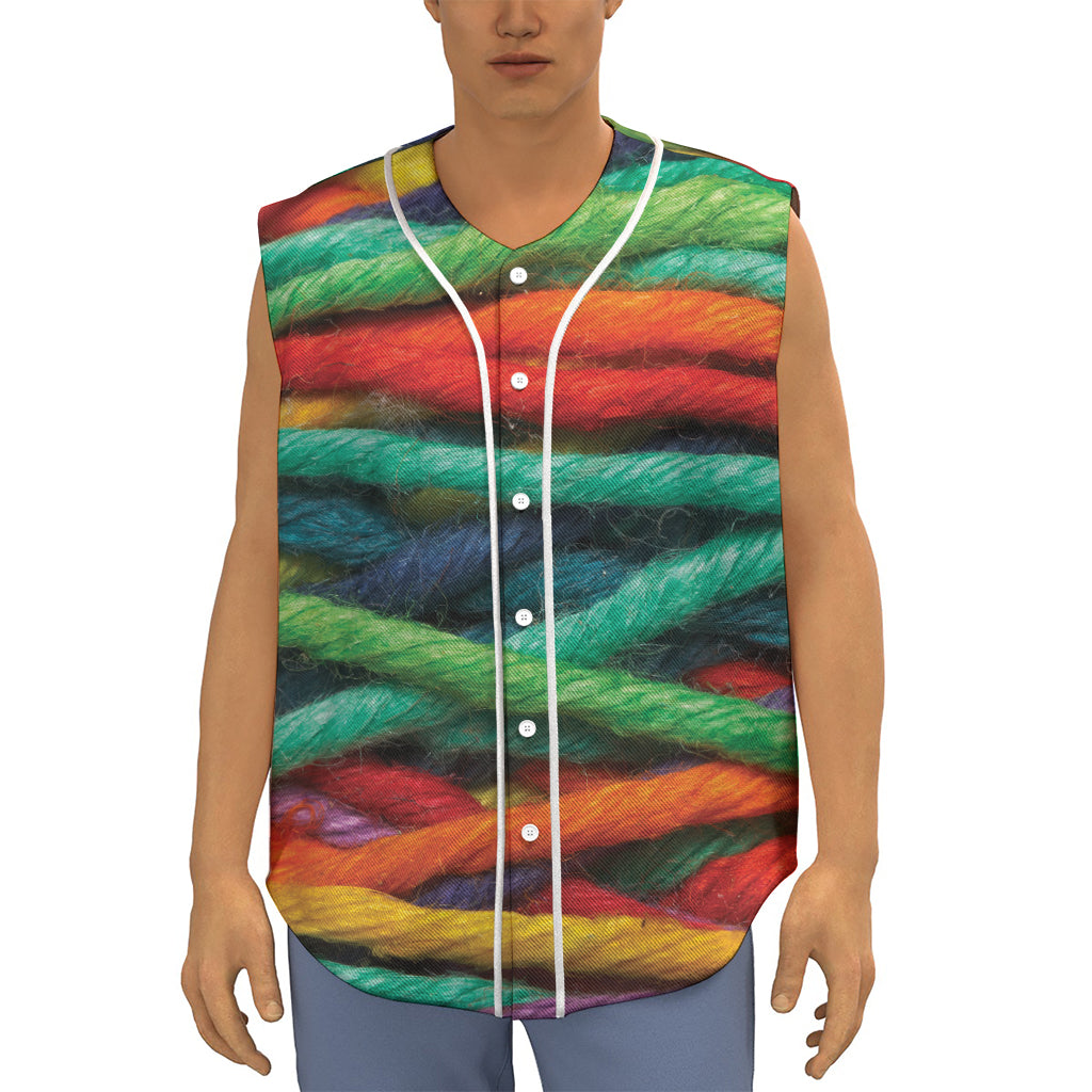 Colorful Yarn Print Sleeveless Baseball Jersey