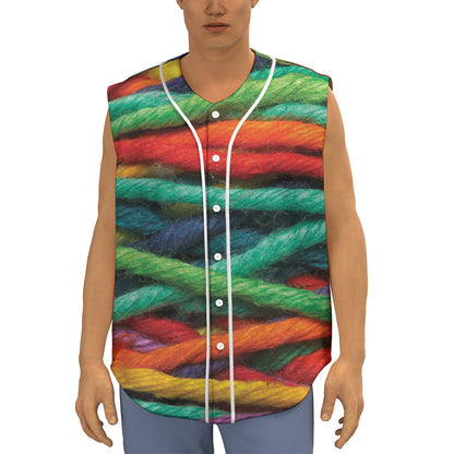 Colorful Yarn Print Sleeveless Baseball Jersey