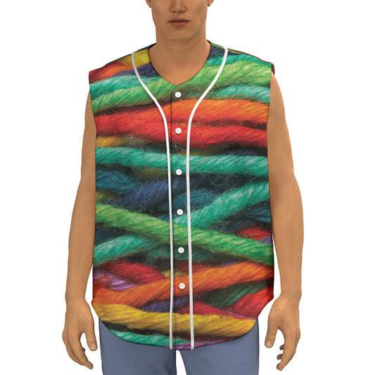 Colorful Yarn Print Sleeveless Baseball Jersey