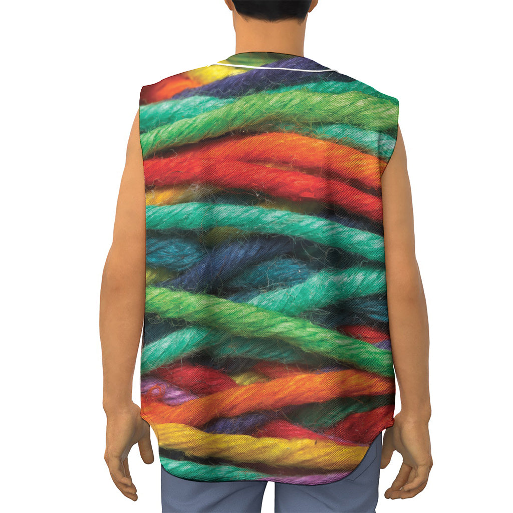 Colorful Yarn Print Sleeveless Baseball Jersey