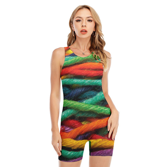 Colorful Yarn Print Sleeveless One Piece Swimsuit