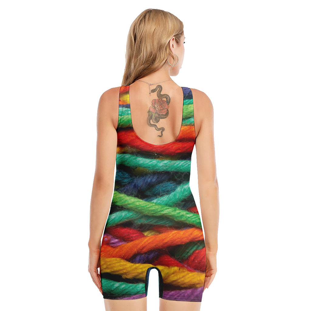 Colorful Yarn Print Sleeveless One Piece Swimsuit