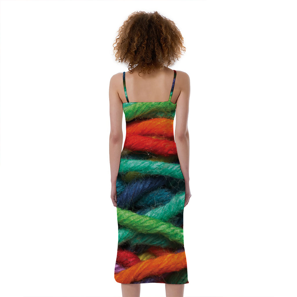 Colorful Yarn Print Slim Fit Midi Cami Dress