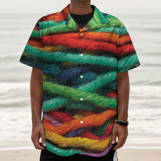 Colorful Yarn Print Textured Short Sleeve Shirt