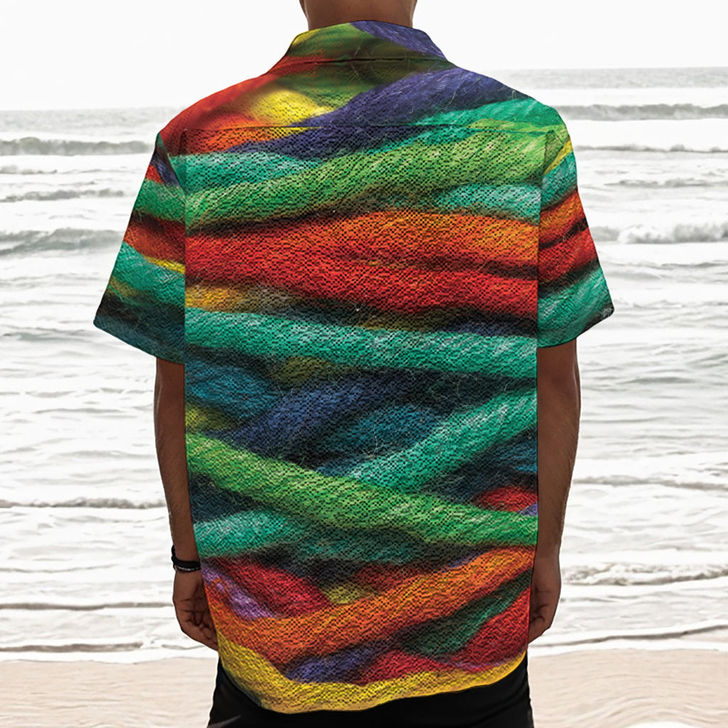 Colorful Yarn Print Textured Short Sleeve Shirt