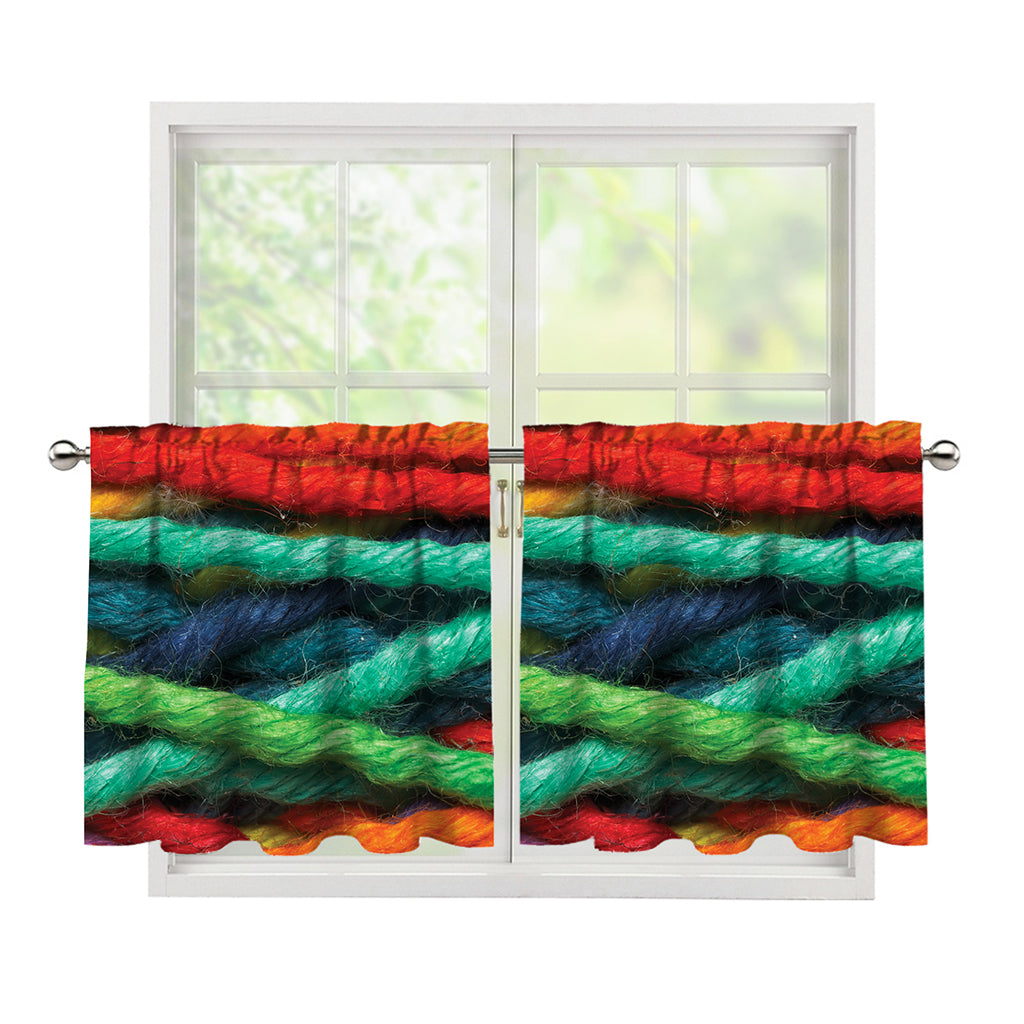 Colorful Yarn Print Tier Curtains