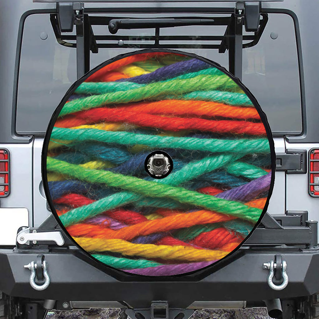 Colorful Yarn Print Tire Cover With Camera Hole