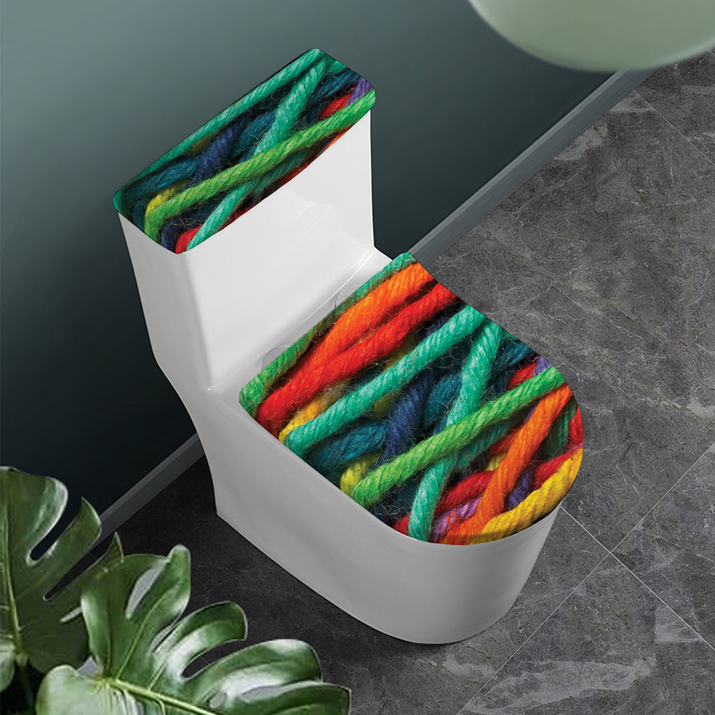 Colorful Yarn Print Toilet Lid And Tank Cover Set