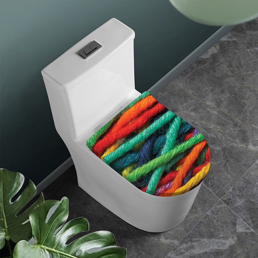 Colorful Yarn Print Toilet Lid Cover