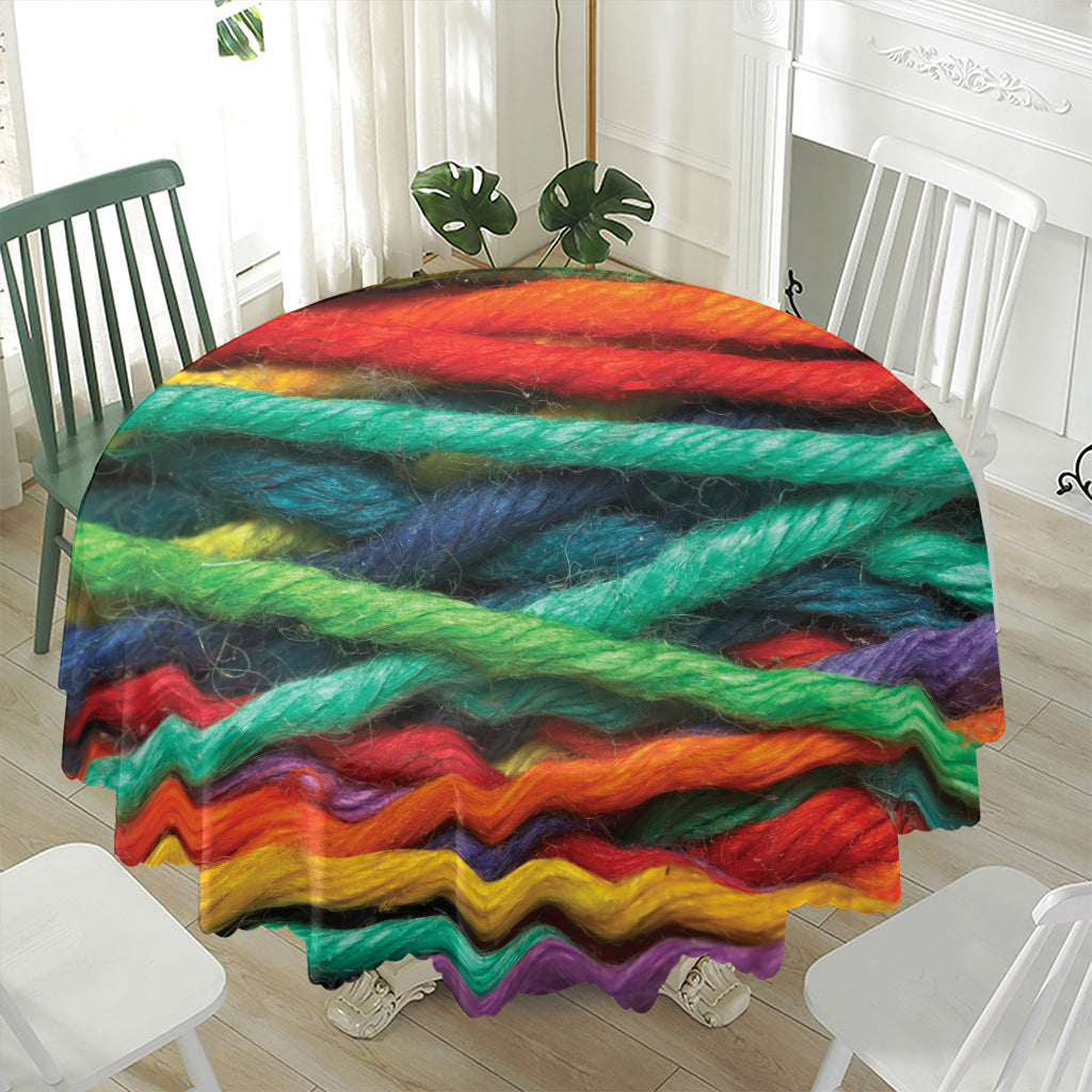 Colorful Yarn Print Waterproof Round Tablecloth