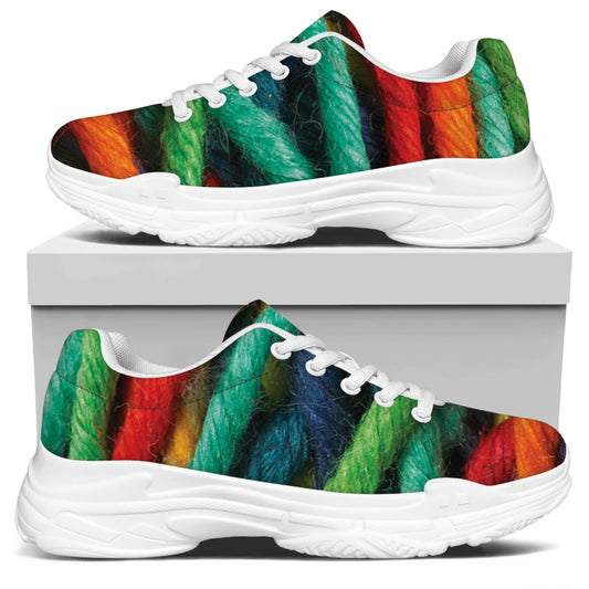 Colorful Yarn Print White Chunky Shoes