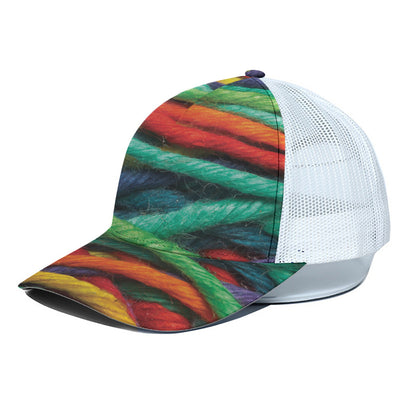 Colorful Yarn Print White Mesh Trucker Cap
