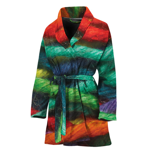 Colorful Yarn Print Women's Bathrobe