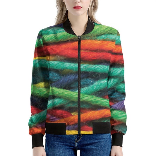 Colorful Yarn Print Women's Bomber Jacket