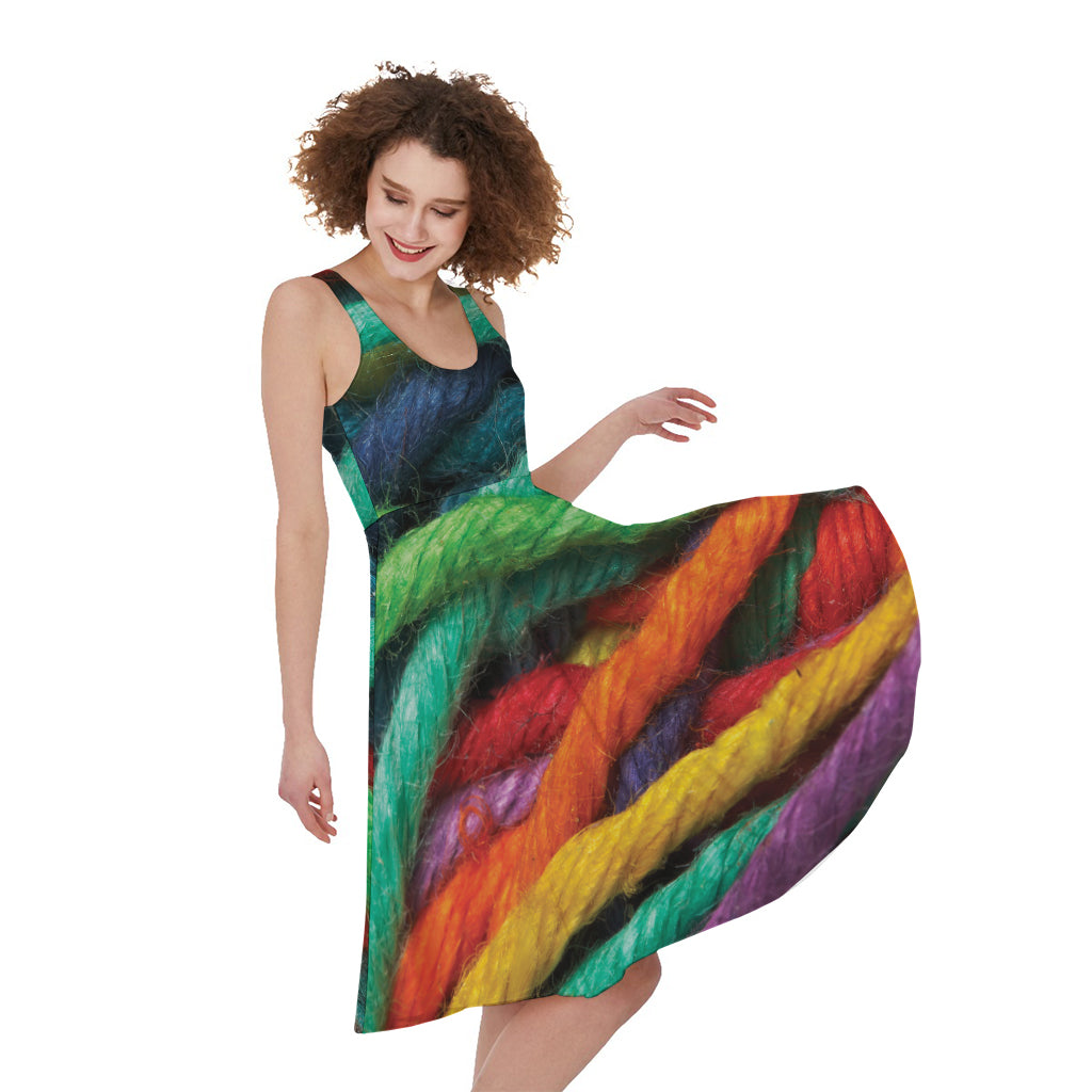 Colorful Yarn Print Women's Sleeveless Dress