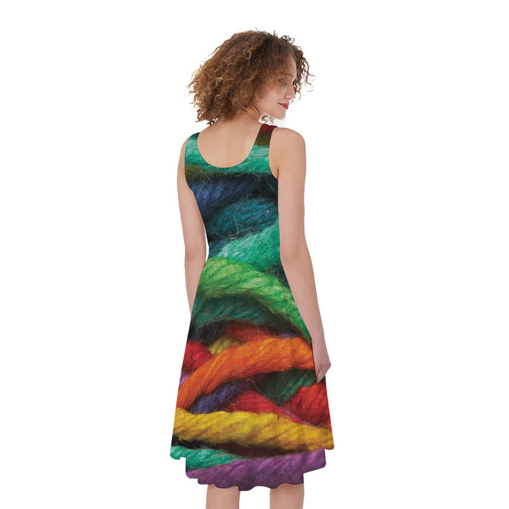 Colorful Yarn Print Women's Sleeveless Dress