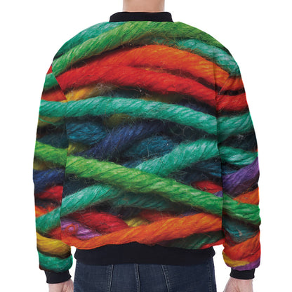 Colorful Yarn Print Zip Sleeve Bomber Jacket