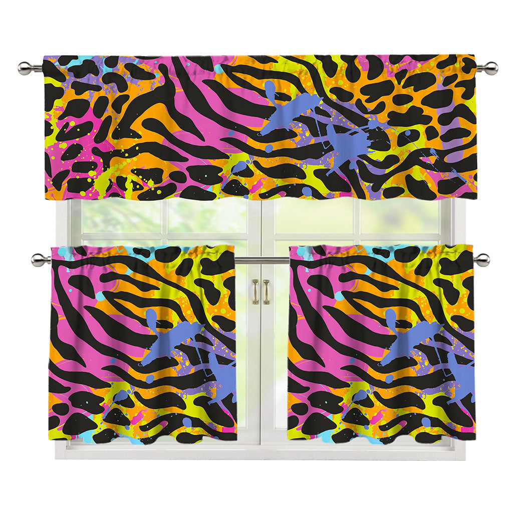 Colorful Zebra Leopard Pattern Print 3 Piece Kitchen Curtains