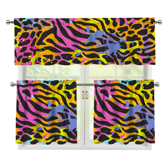Colorful Zebra Leopard Pattern Print 3 Piece Kitchen Curtains