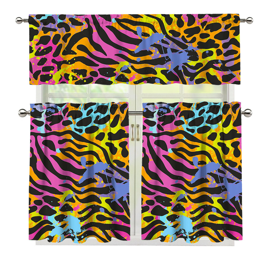 Colorful Zebra Leopard Pattern Print 3 Piece Kitchen Curtains