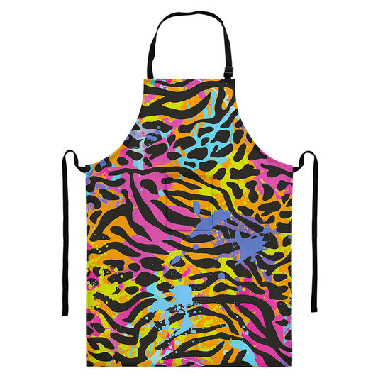 Colorful Zebra Leopard Pattern Print Bib Apron With Pocket