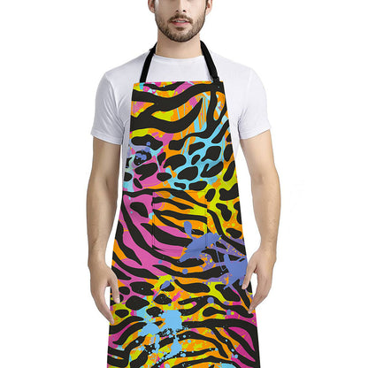 Colorful Zebra Leopard Pattern Print Bib Apron With Pocket