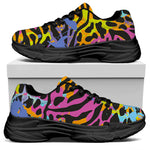 Colorful Zebra Leopard Pattern Print Black Chunky Shoes