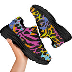 Colorful Zebra Leopard Pattern Print Black Chunky Shoes