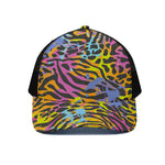 Colorful Zebra Leopard Pattern Print Black Mesh Trucker Cap