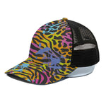 Colorful Zebra Leopard Pattern Print Black Mesh Trucker Cap
