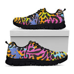 Colorful Zebra Leopard Pattern Print Black Running Shoes