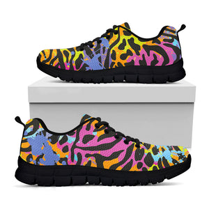 Colorful Zebra Leopard Pattern Print Black Running Shoes